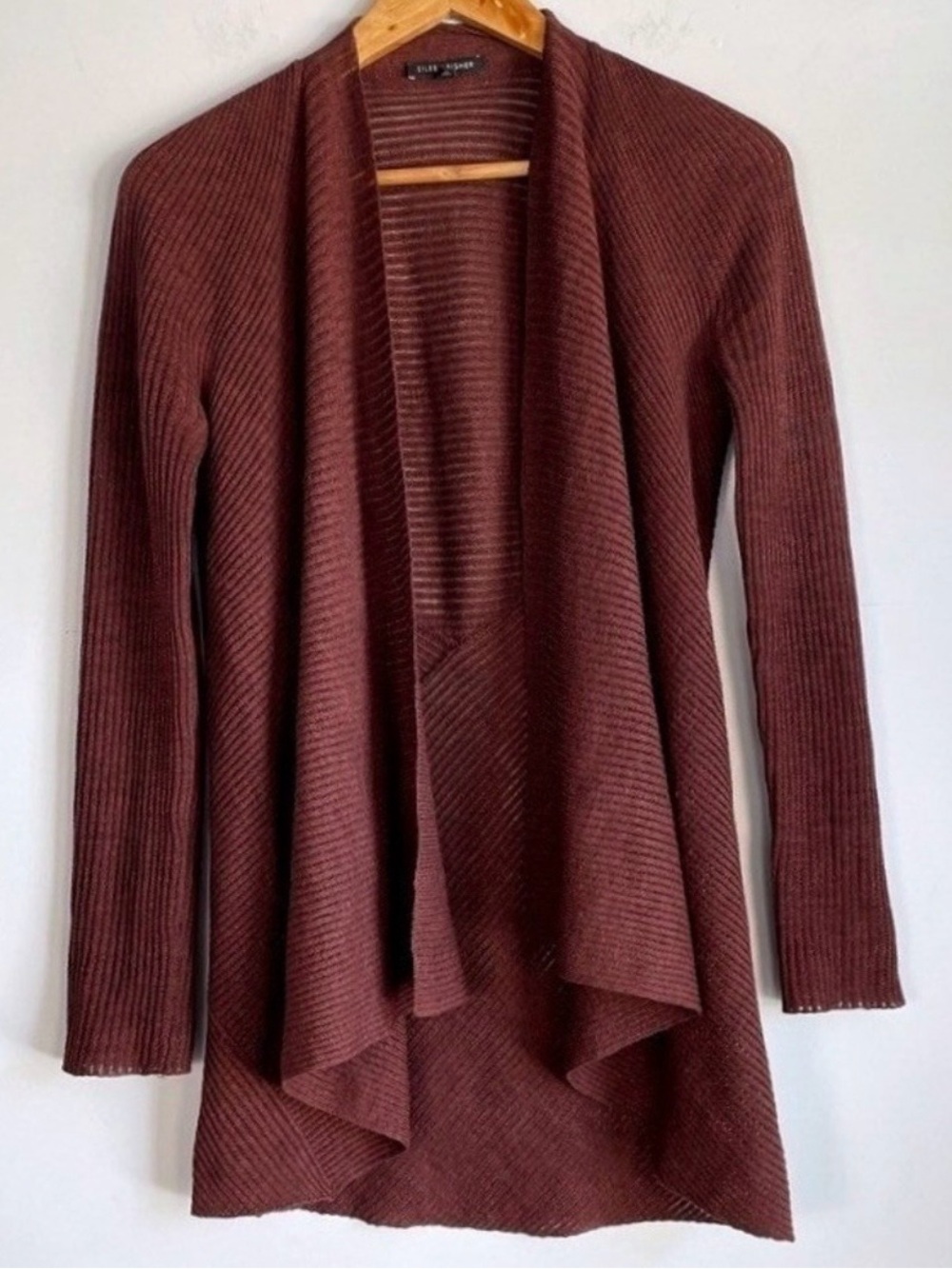 Eileen Fisher Open Front Cardigan Wool Small Ribbed Knit Luxury Minimalist